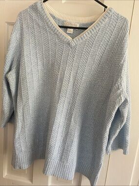 CJ Banks Pale Blue V-Neck Cable Knit Sweater
